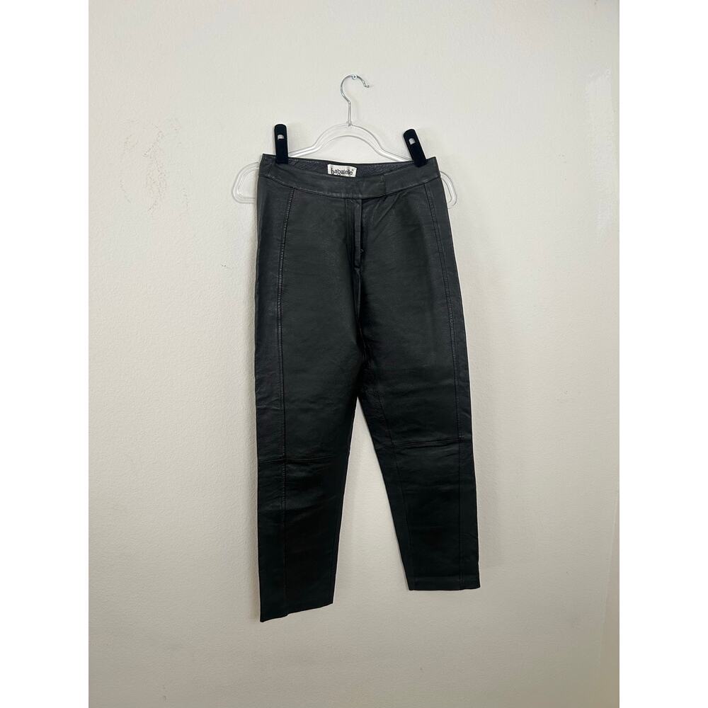 Bagatelle Black Leather Pants Petite 2P Straight Leg Seam Detail Trousers